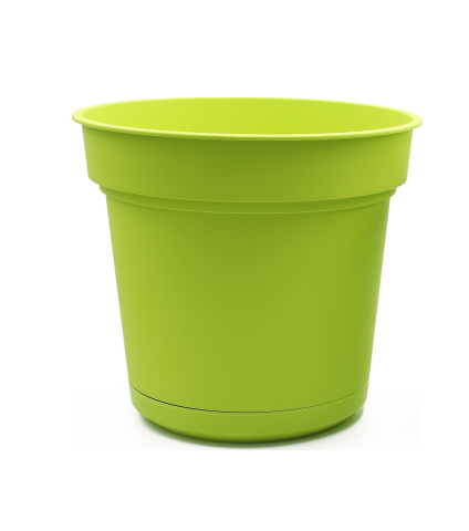 Pot rond vert plastique avec soucoupe