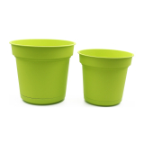 Pot rond vert plastique avec soucoupe