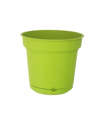 Pot rond vert plastique avec soucoupe