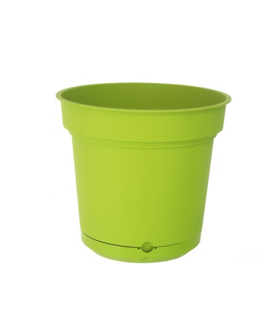 Pot rond vert plastique avec soucoupe